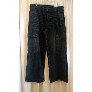 NWT American Eagle Women's Size 16 Black Distressed Super High Rise Cargo‎ Jeans